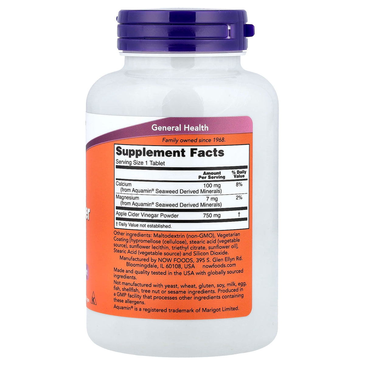 NOW Foods Apple Cider Vinegar 750 mg, 180 Tablets - view 2