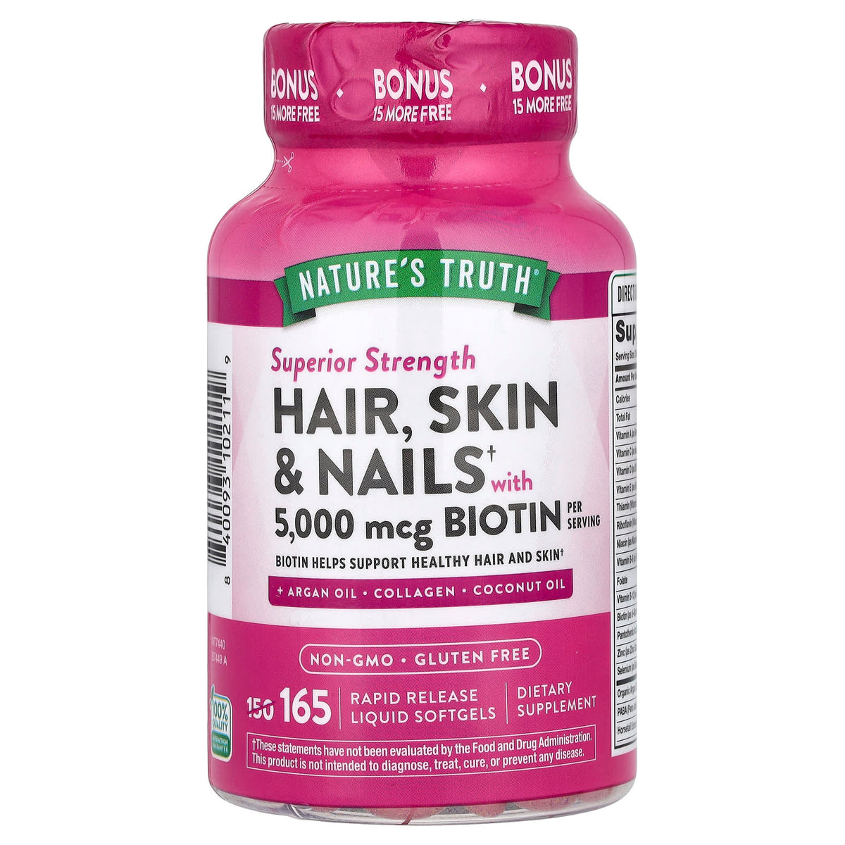 Nature's Truth Hair, Skin & Nails with Biotin, Superior Strength, 165 Softgels