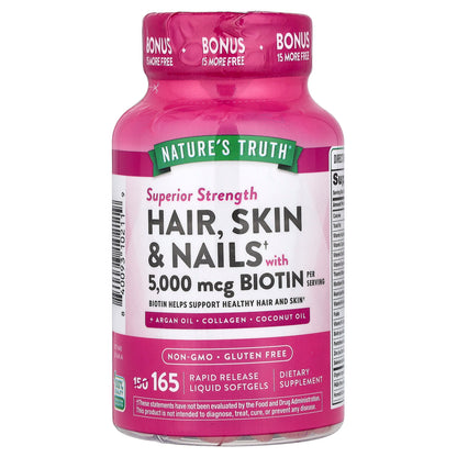 Nature's Truth Hair, Skin & Nails with Biotin, Superior Strength, 165 Softgels