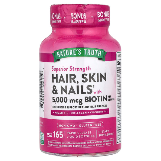 Nature's Truth Hair, Skin & Nails with Biotin, Superior Strength, 165 Softgels