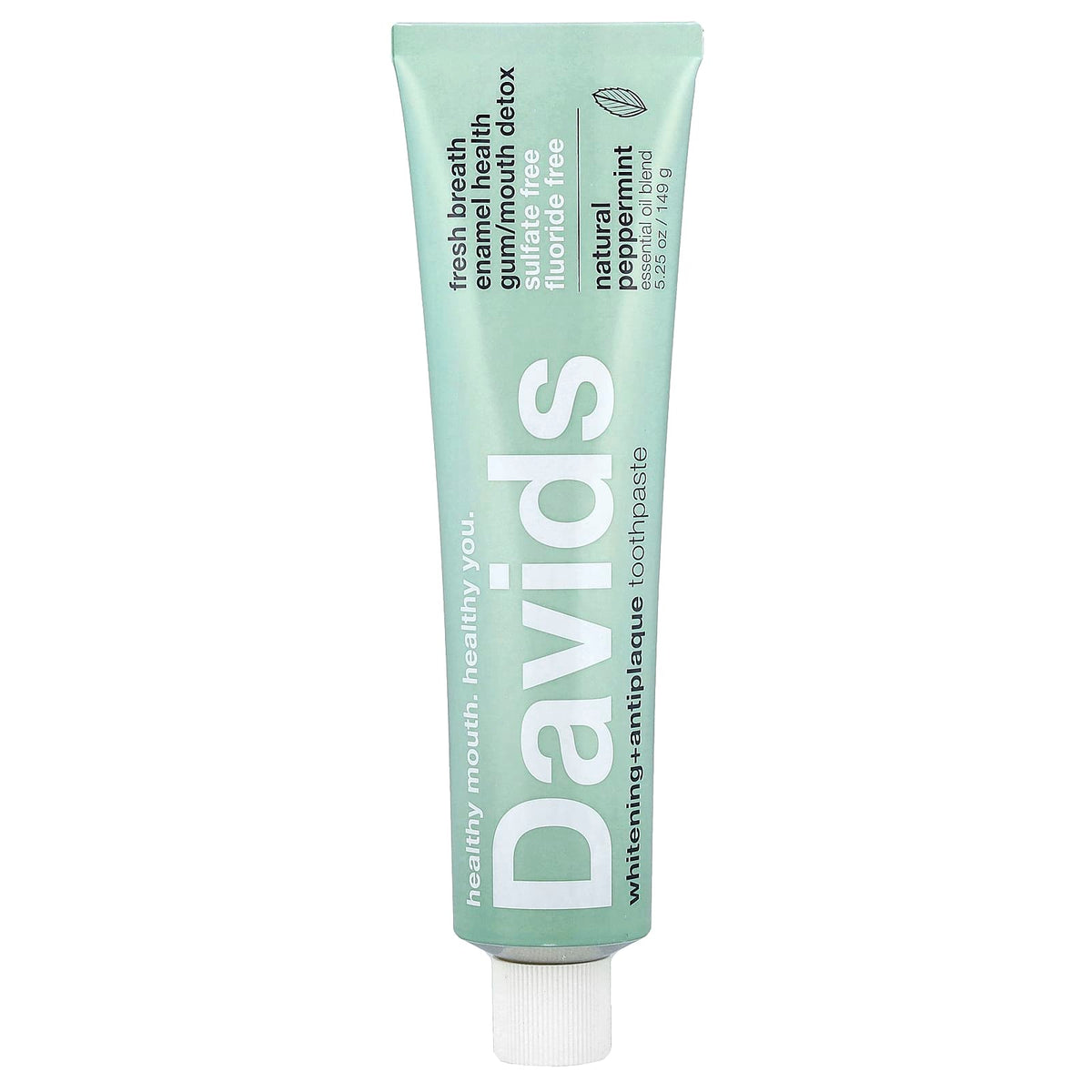 Davids Whitening + Antiplaque Toothpaste, Natural Peppermint, 149 g — product view