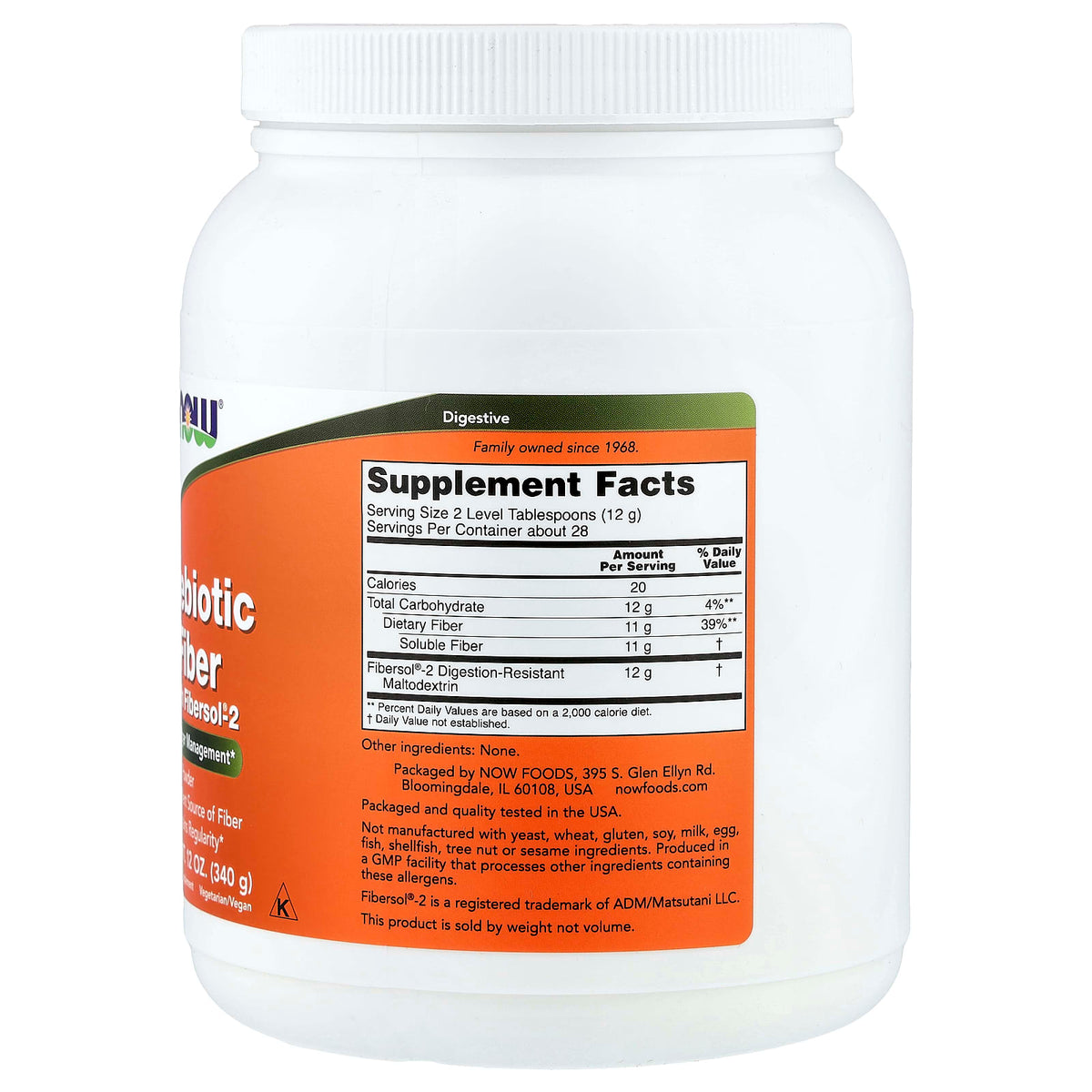 NOW Foods Prebiotic Fiber with Fibersol-2, 340 g (12 oz) — alternate product view
