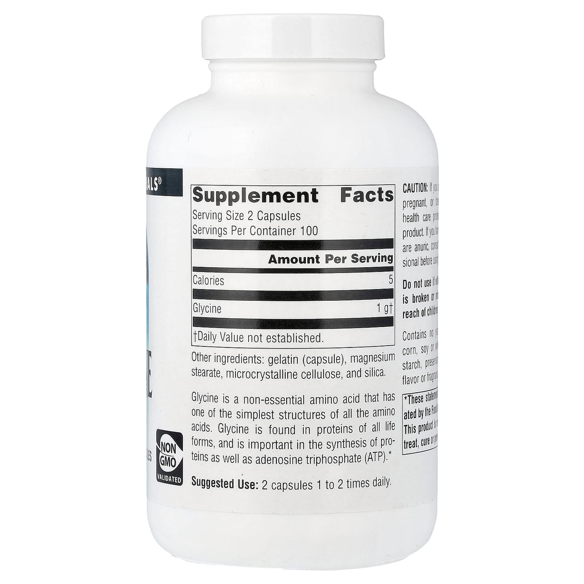 Source Naturals Glycine, 500 mg per Capsule, 200 Capsules - view 2