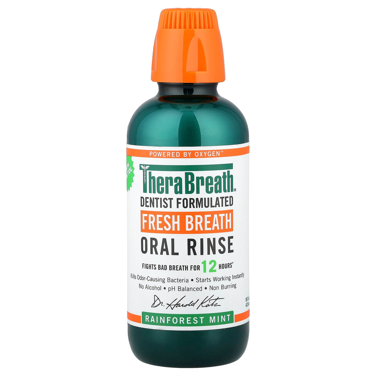 TheraBreath Fresh Breath Oral Rinse, Rainforest Mint, 473 ml (16 fl oz) — product view