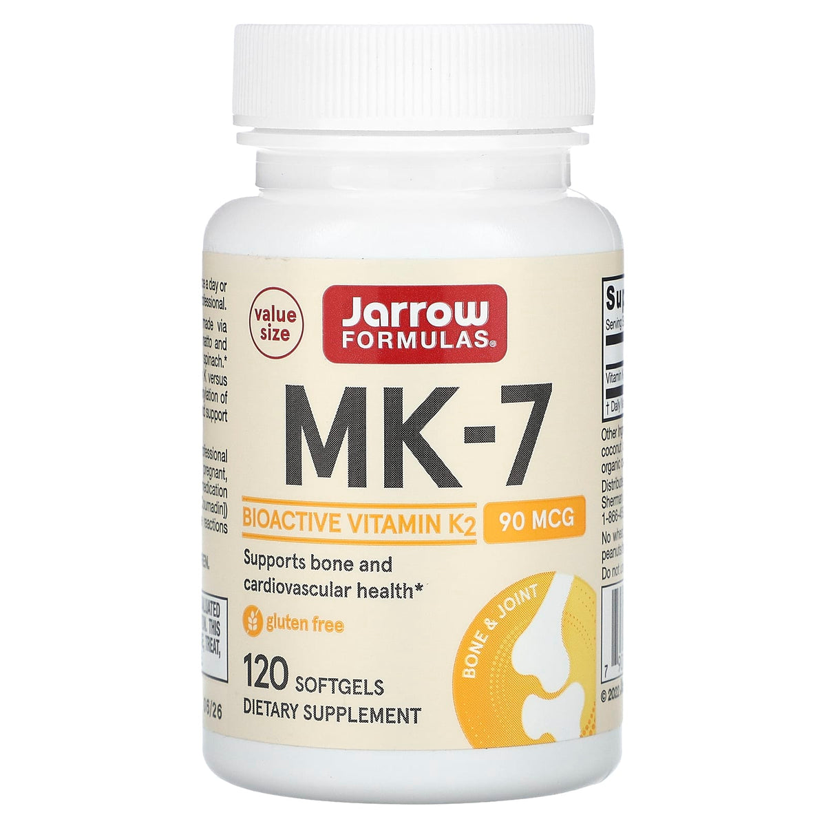 Jarrow Formulas MK-7 Vitamin K2 90 mcg, 120 Softgels