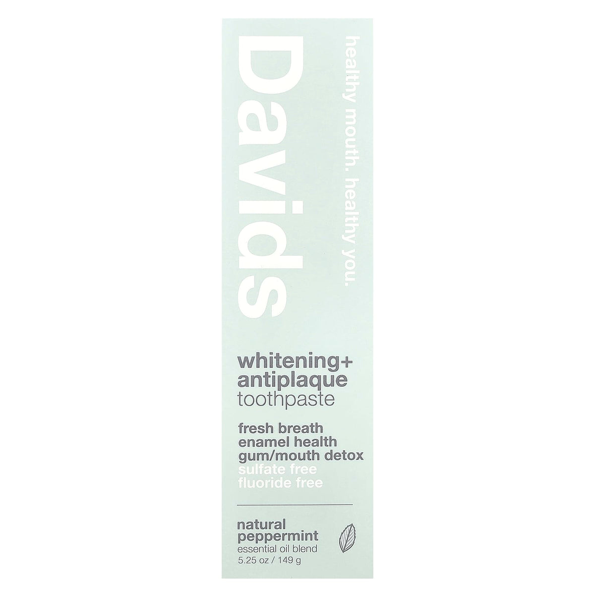 Davids Whitening + Antiplaque Toothpaste, Natural Peppermint, 149 g — alternate product view