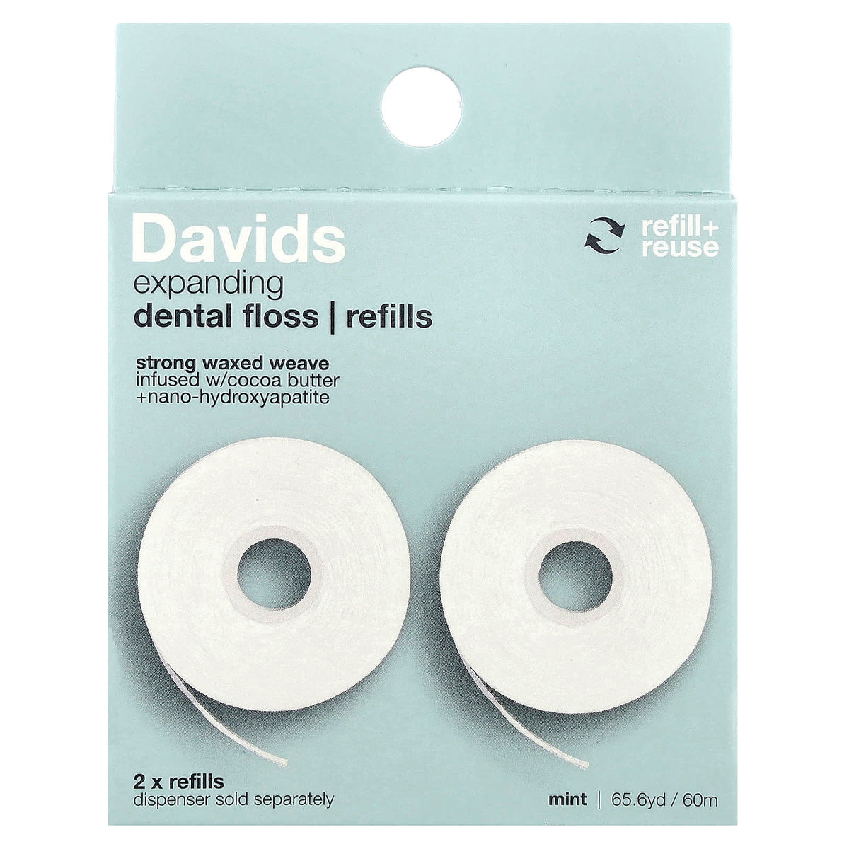 Davids Expanding Dental Floss Refills, Mint, 2 Count, 30 m (32.8 yd) Each