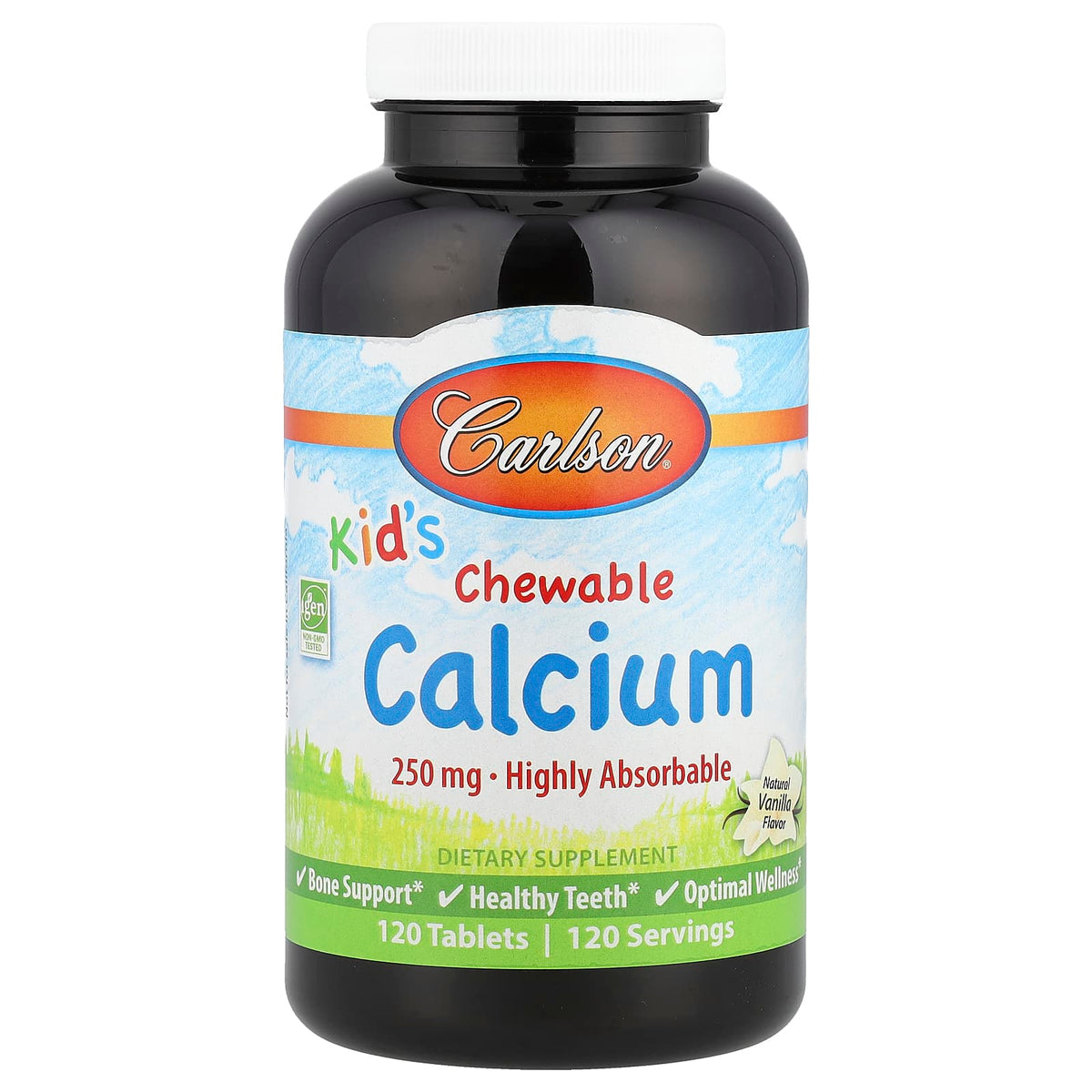 Carlson Kid's Chewable Calcium, Natural Vanilla, 250 mg, 120 Tablets
