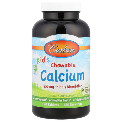 Carlson Kid's Chewable Calcium, Natural Vanilla, 250 mg, 120 Tablets