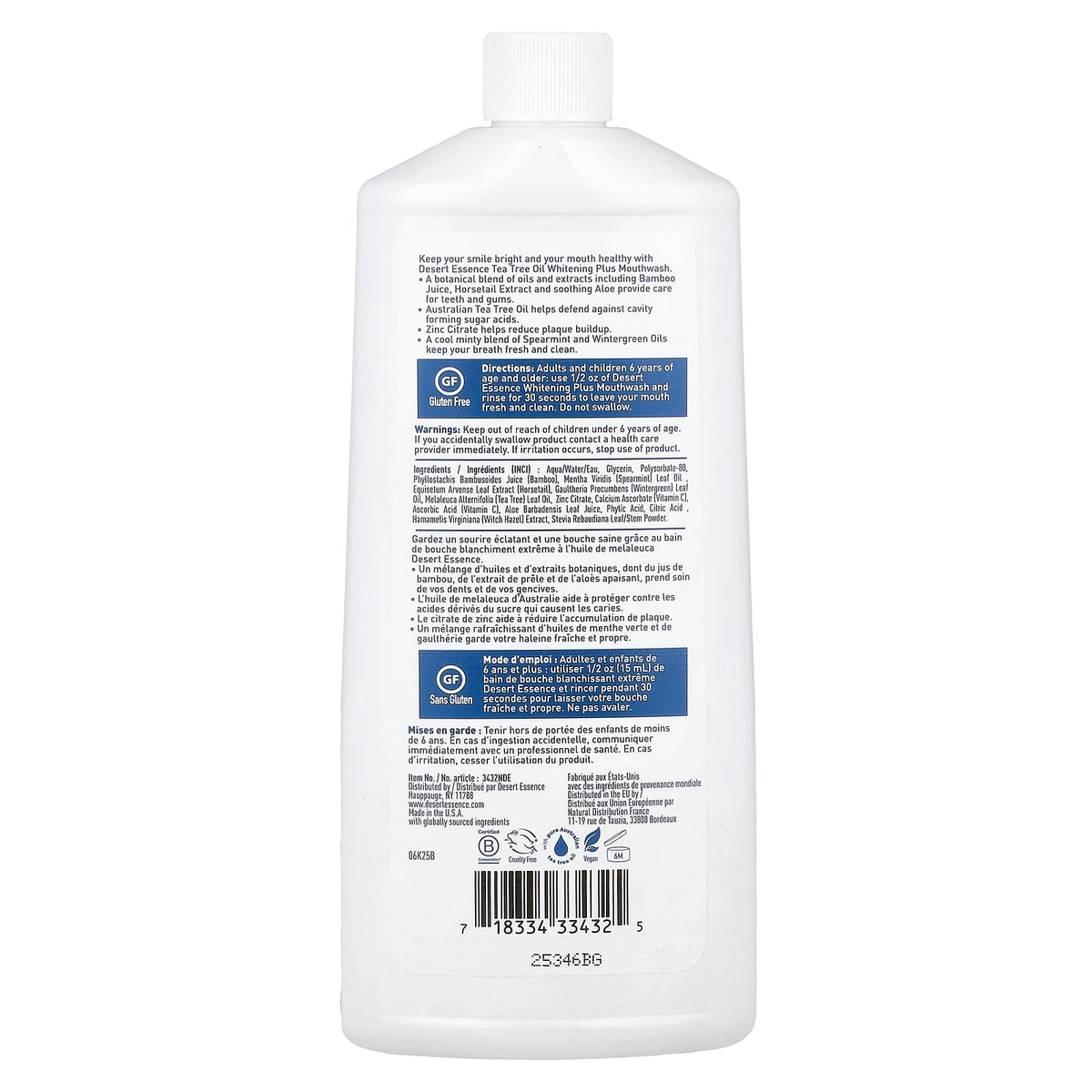 Desert Essence Tea Tree Oil Whitening Plus Mouthwash, Cool Mint, 473 ml (16 fl oz) — alternate product view
