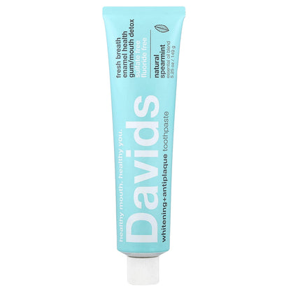 Davids Whitening + Antiplaque Toothpaste, Natural Spearmint, 149 g
