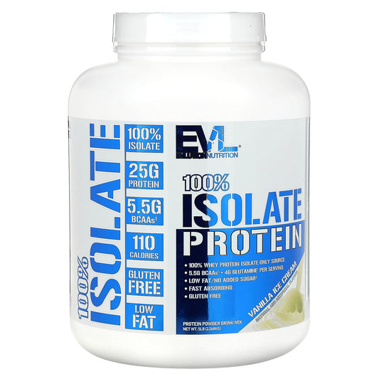 EVLution Nutrition 100% Isolate Protein, Vanilla Ice Cream, 2.27 kg (5 lb)