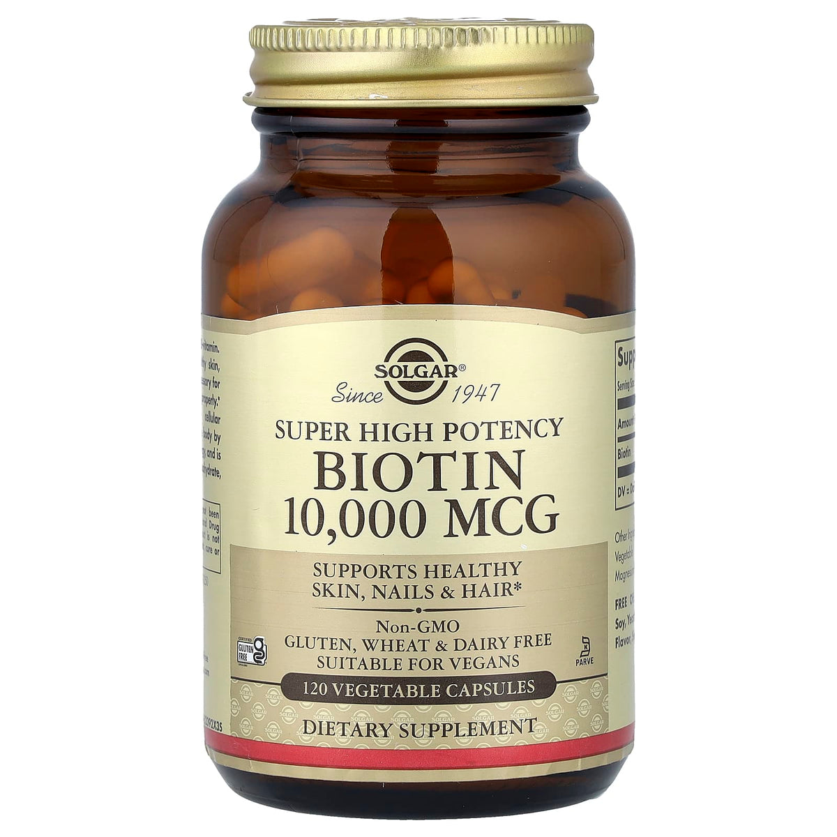 Solgar Super High Potency Biotin, 10,000 mcg, 120 Vegetable Capsules — product view