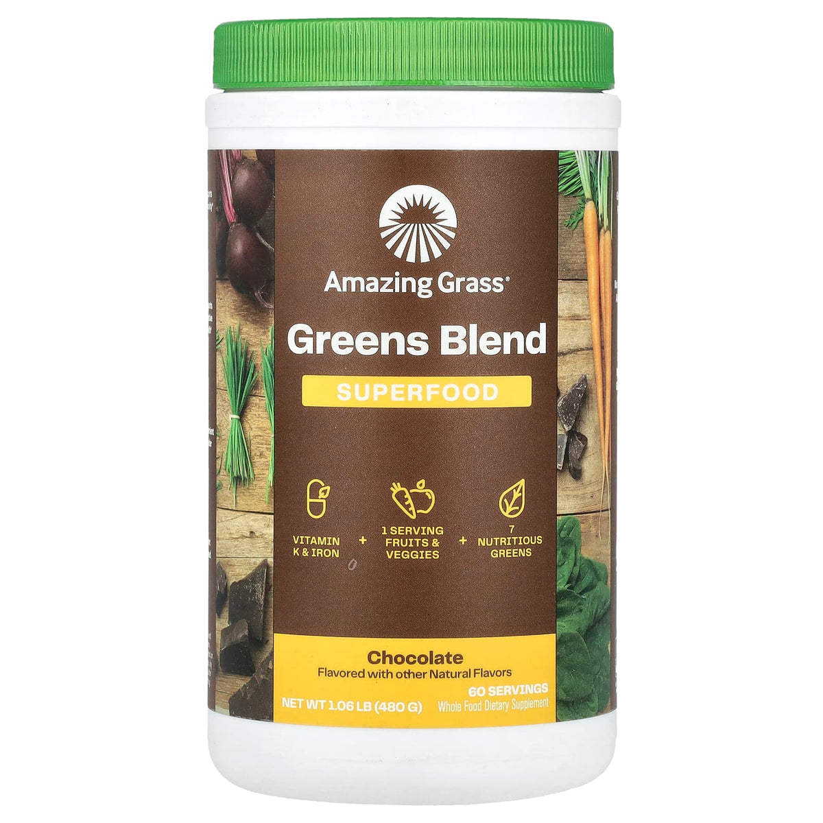 Amazing Grass Greens Blend Superfood, Chocolate, 480 g (16.9 oz) — product view
