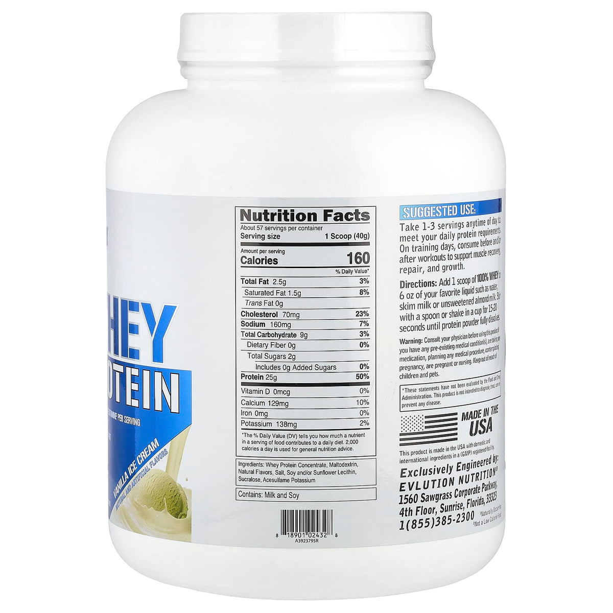 EVLution Nutrition 100% Whey Protein Powder, Vanilla Ice Cream, 2.27 kg (5 lb) - view 2