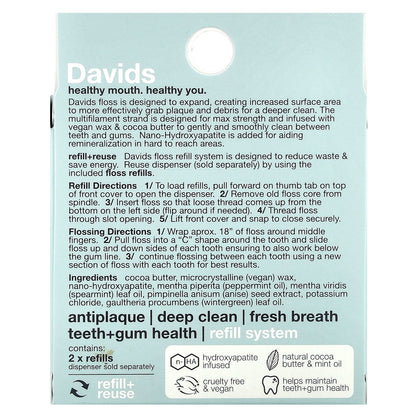 Davids Expanding Dental Floss Refills, Mint, 2 Count, 30 m (32.8 yd) Each - view 2