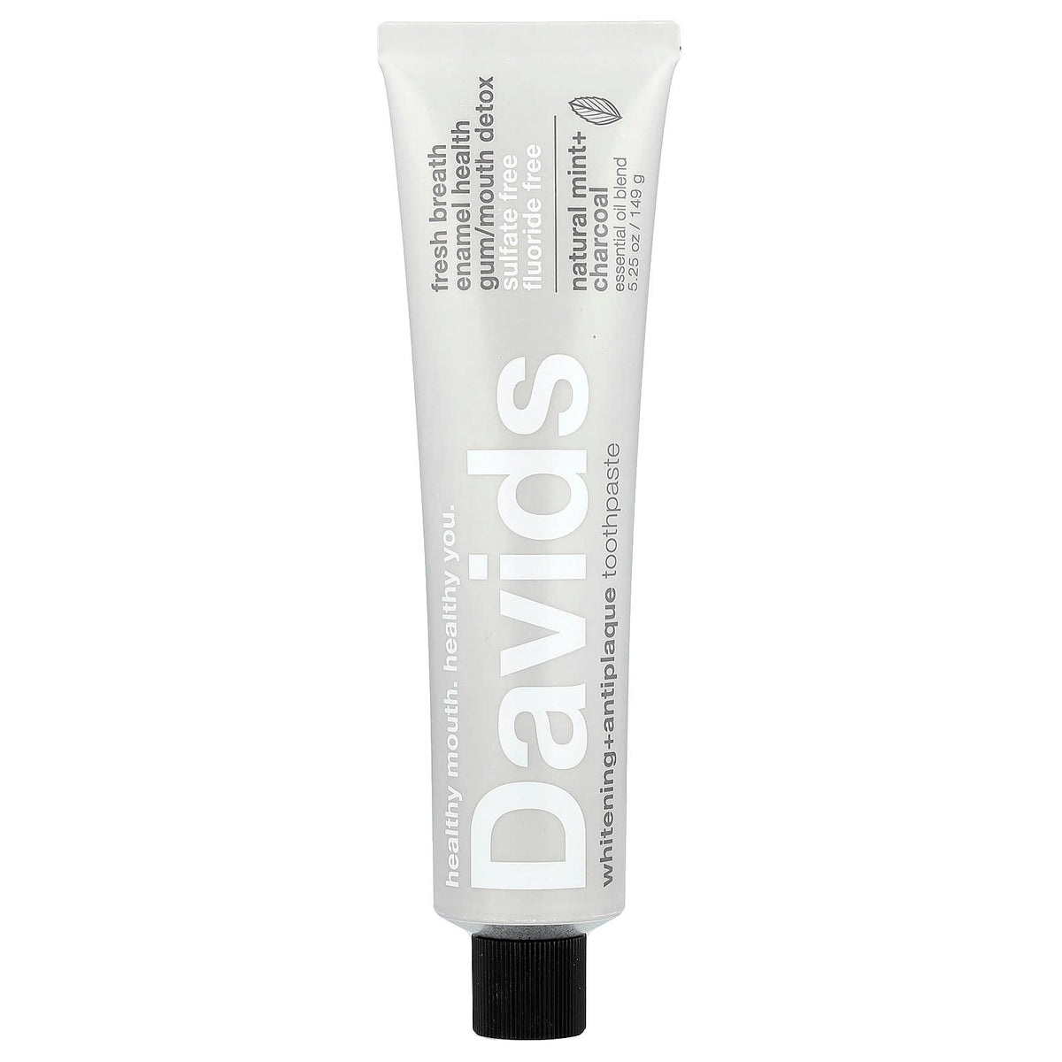 Davids Whitening + Antiplaque Toothpaste, Natural Mint + Charcoal, 149 g