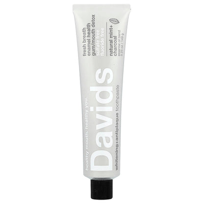 Davids Whitening + Antiplaque Toothpaste, Natural Mint + Charcoal, 149 g