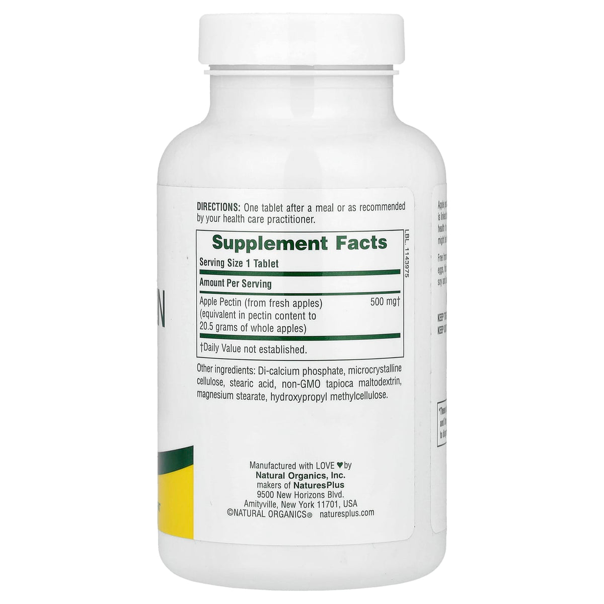 NaturesPlus Apple Pectin, 500 mg, 180 Tablets — alternate product view