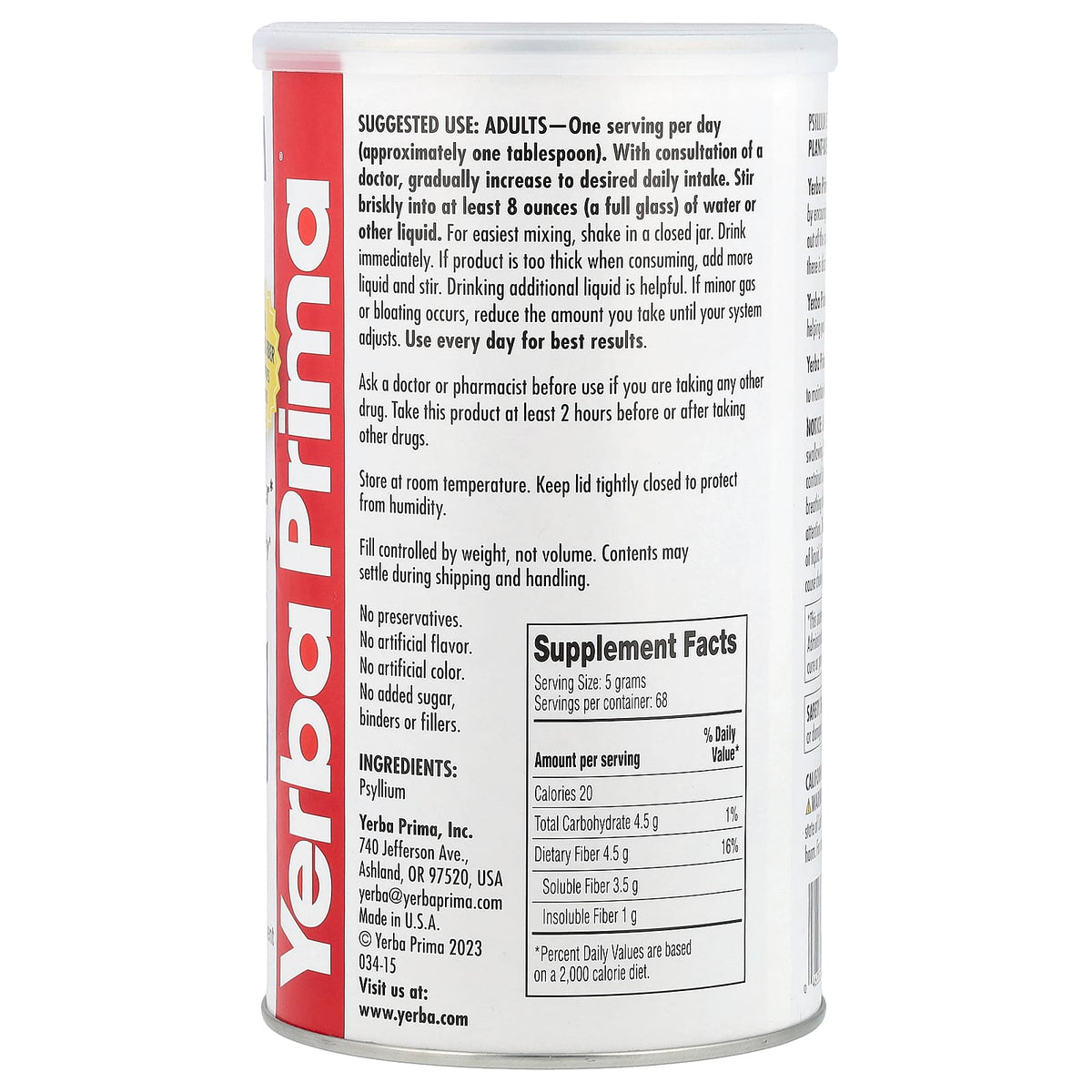 Yerba Prima Psyllium Whole Husks, 340 g (12 oz) — alternate product view