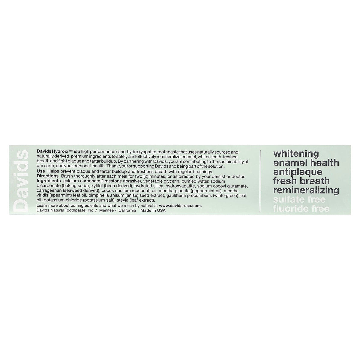 Davids Hydroxi Whitening + Enamel Health Toothpaste, Natural Mild Mint, 113 g - view 3