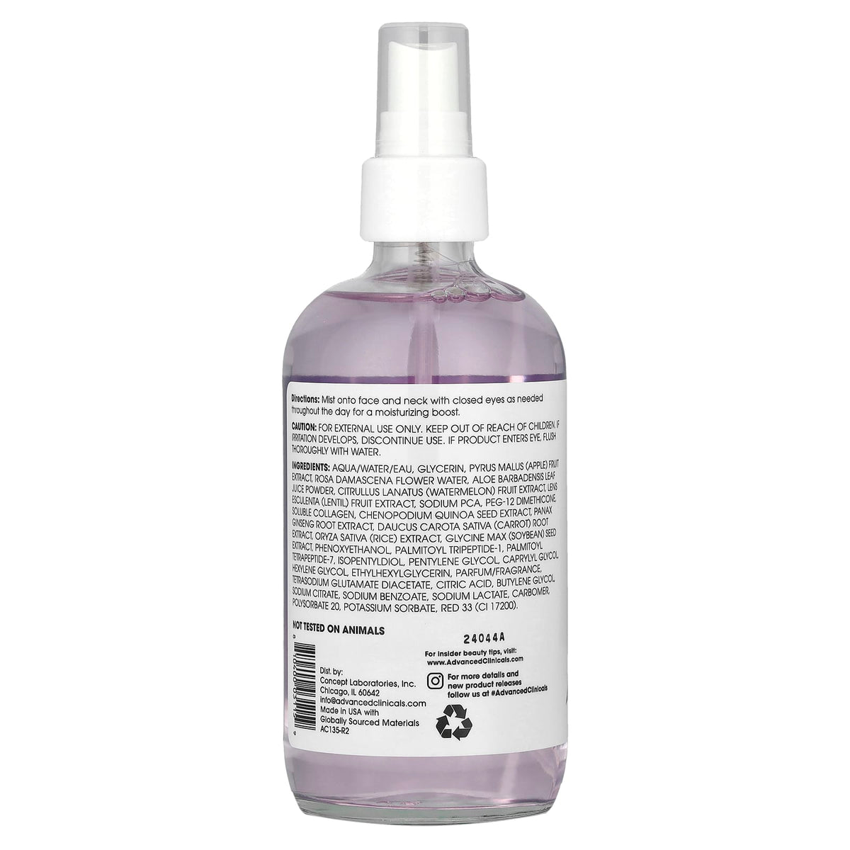 Advanced Clinicals Collagen + Rosewater Facial Mist 222 ml (7.5 fl oz) — alternate product view