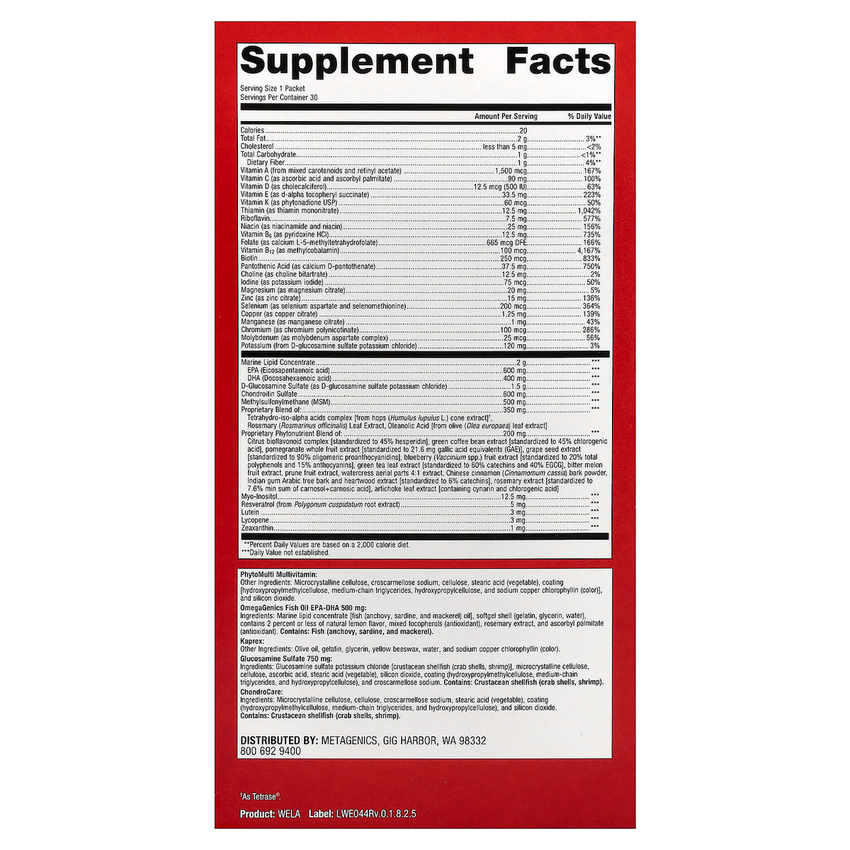 Metagenics Wellness Essentials Active Daily Packs, 30 Packets - view 2