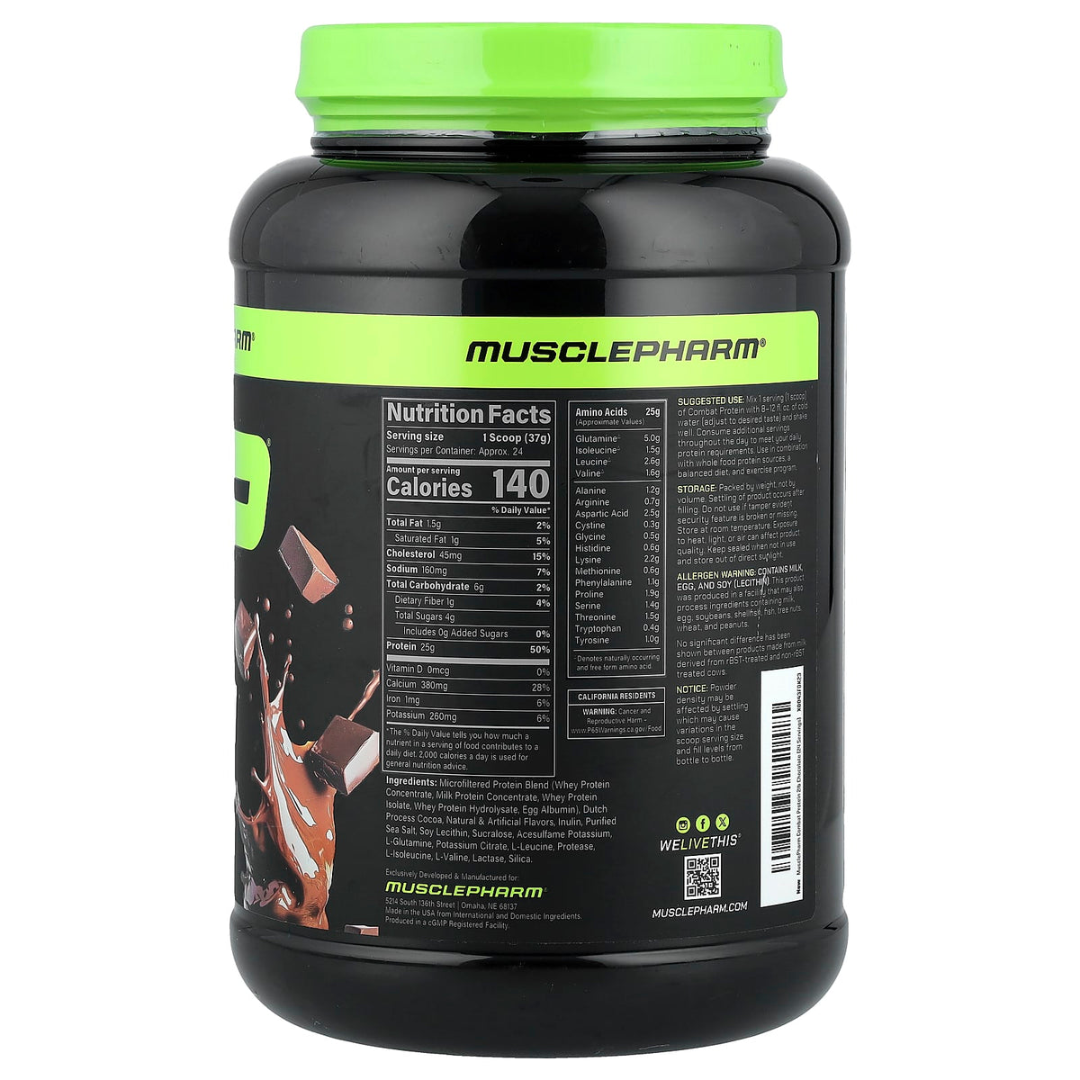 MusclePharm Combat Protein Powder, Chocolate Milk, 900 g (2 lb) - view 2