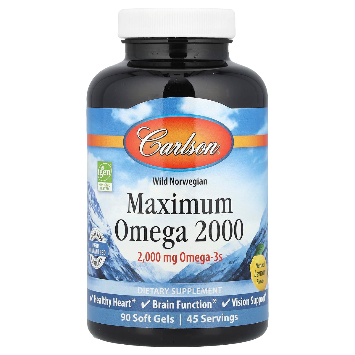Carlson Wild Norwegian Maximum Omega 2000 Natural Lemon, 90 Soft Gels
