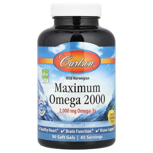 Carlson Wild Norwegian Maximum Omega 2000 Natural Lemon, 90 Soft Gels