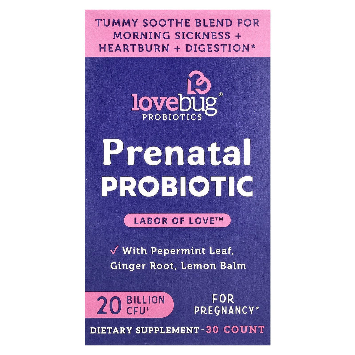 LoveBug Probiotics Prenatal Probiotic 20 Billion CFU 30 Capsules