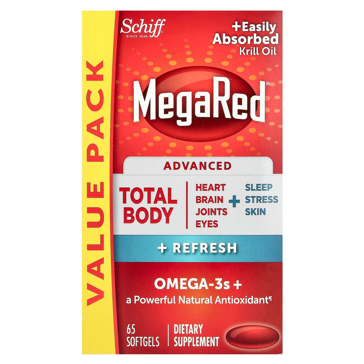 Schiff MegaRed Advanced Total Body + Refresh Krill Oil, 65 Softgels — product view