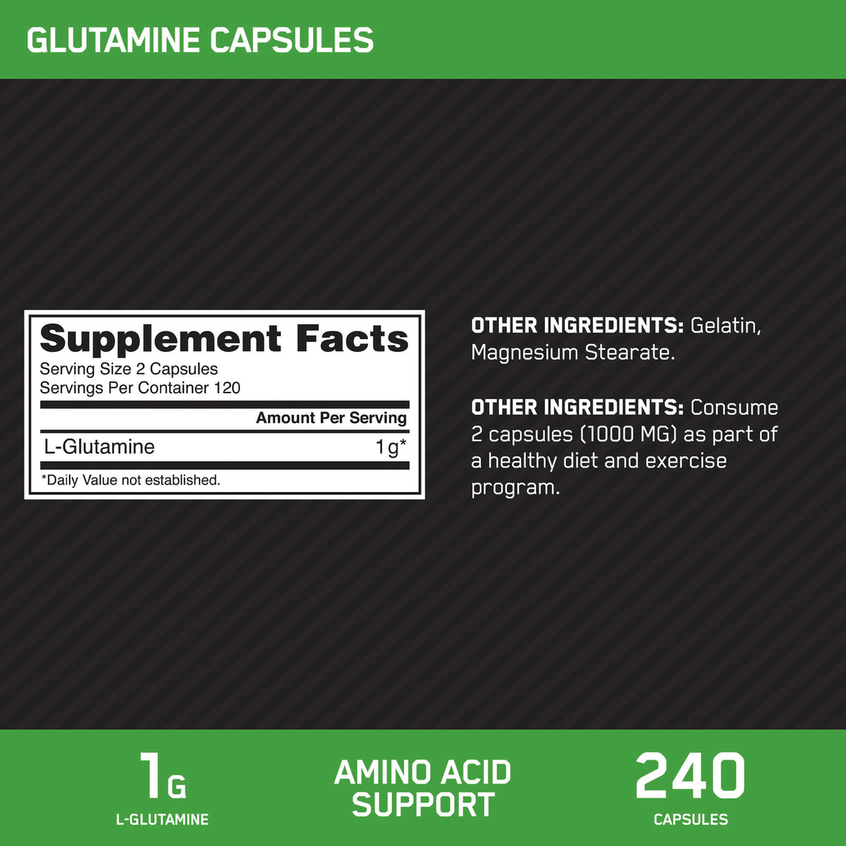 Optimum Nutrition Glutamine, 240 Capsules (0.5 g per Capsule) - view 3