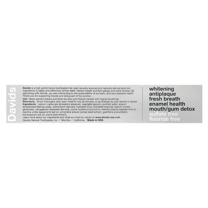 Davids Whitening + Antiplaque Toothpaste, Natural Mint + Charcoal, 149 g - view 3