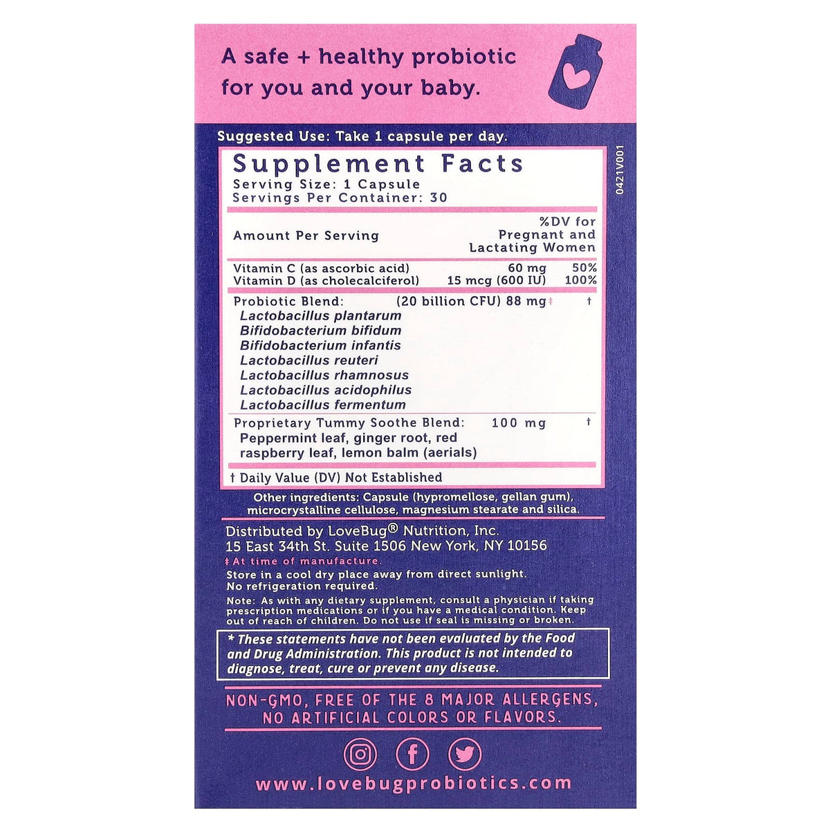 LoveBug Probiotics Prenatal Probiotic 20 Billion CFU 30 Capsules - view 2