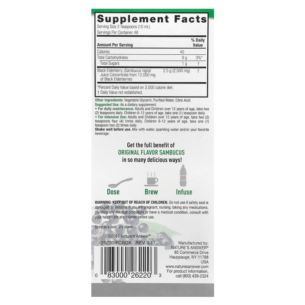 Nature's Answer Sambucus Black Elderberry, 2,500 mg, 480 ml (16 fl oz) — alternate product view