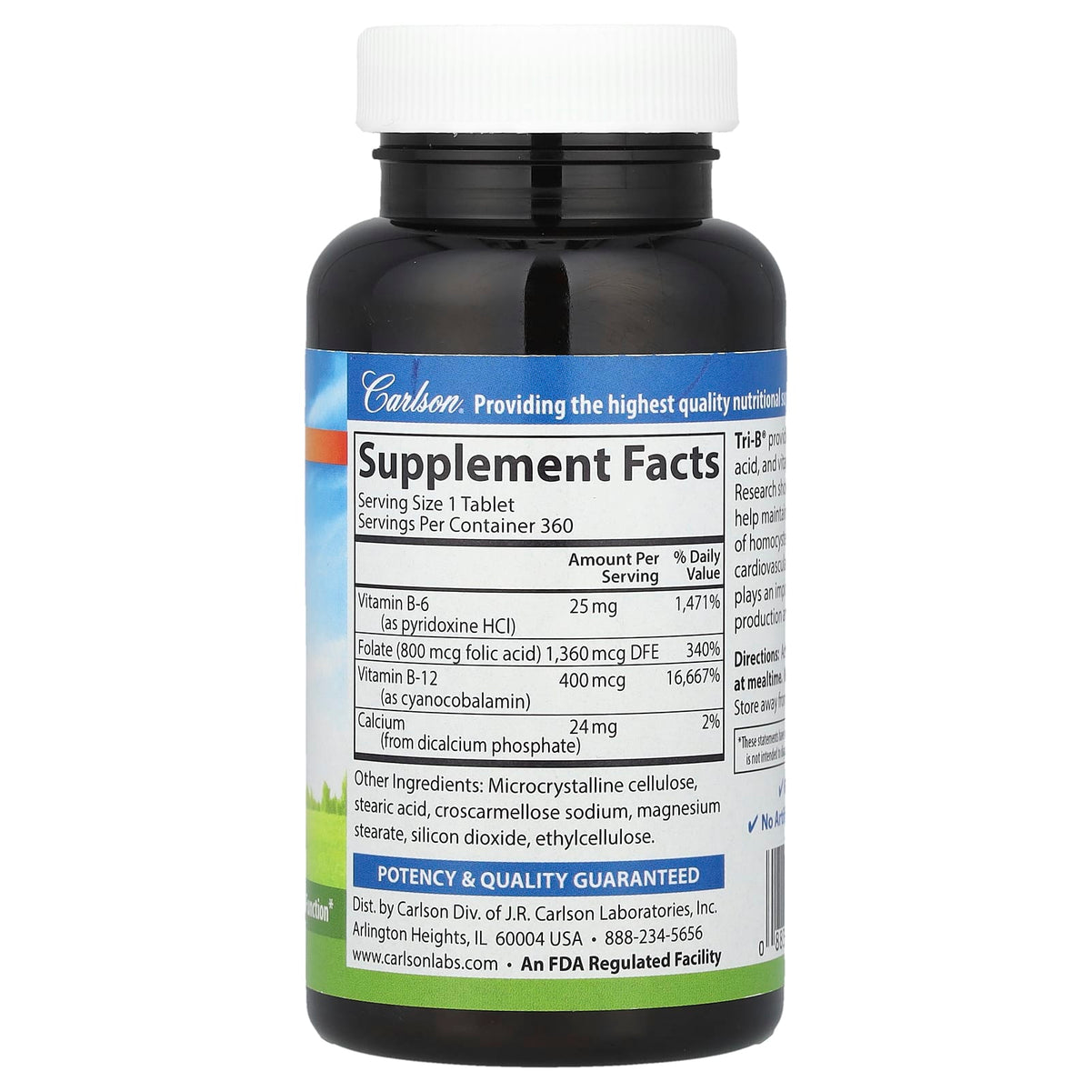 Carlson Tri-B with B-6, B-12 & Folic Acid, 360 Tablets - view 2