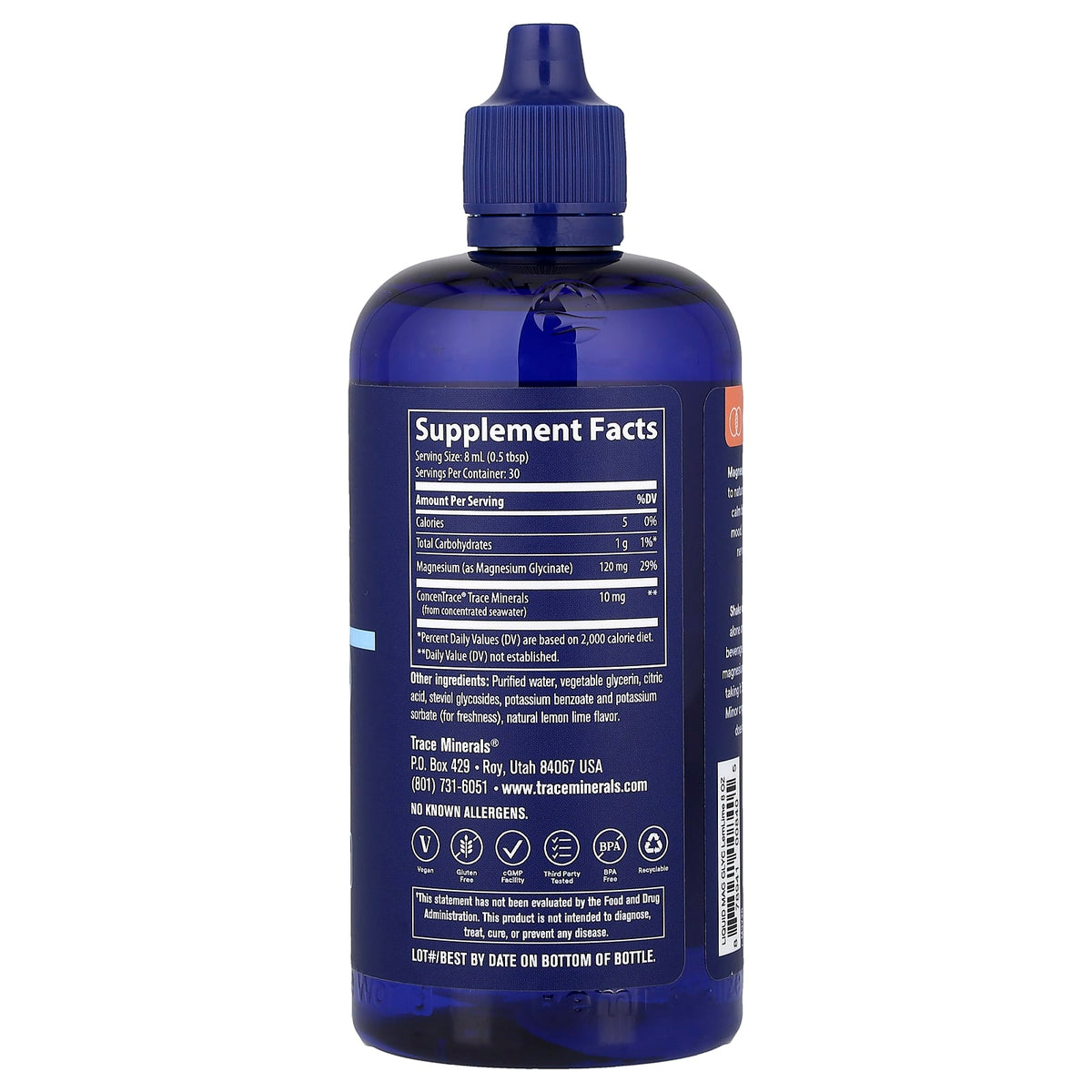 Trace Magnesium Glycinate Liquid, Lemon Lime, 240 ml (8 fl oz) — alternate product view
