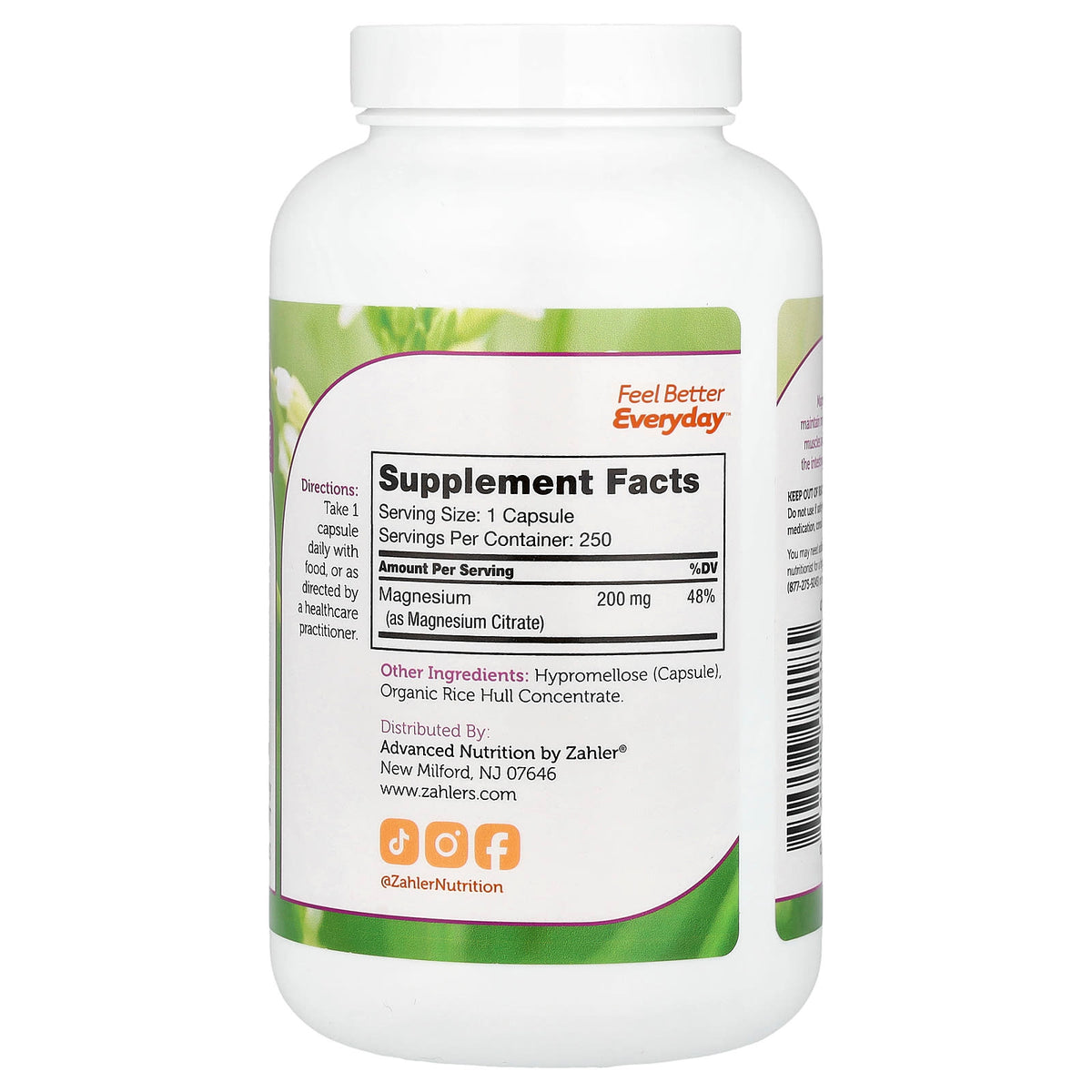 Zahler Bioactive Magnesium Citrate 200 mg, 250 Capsules — alternate product view