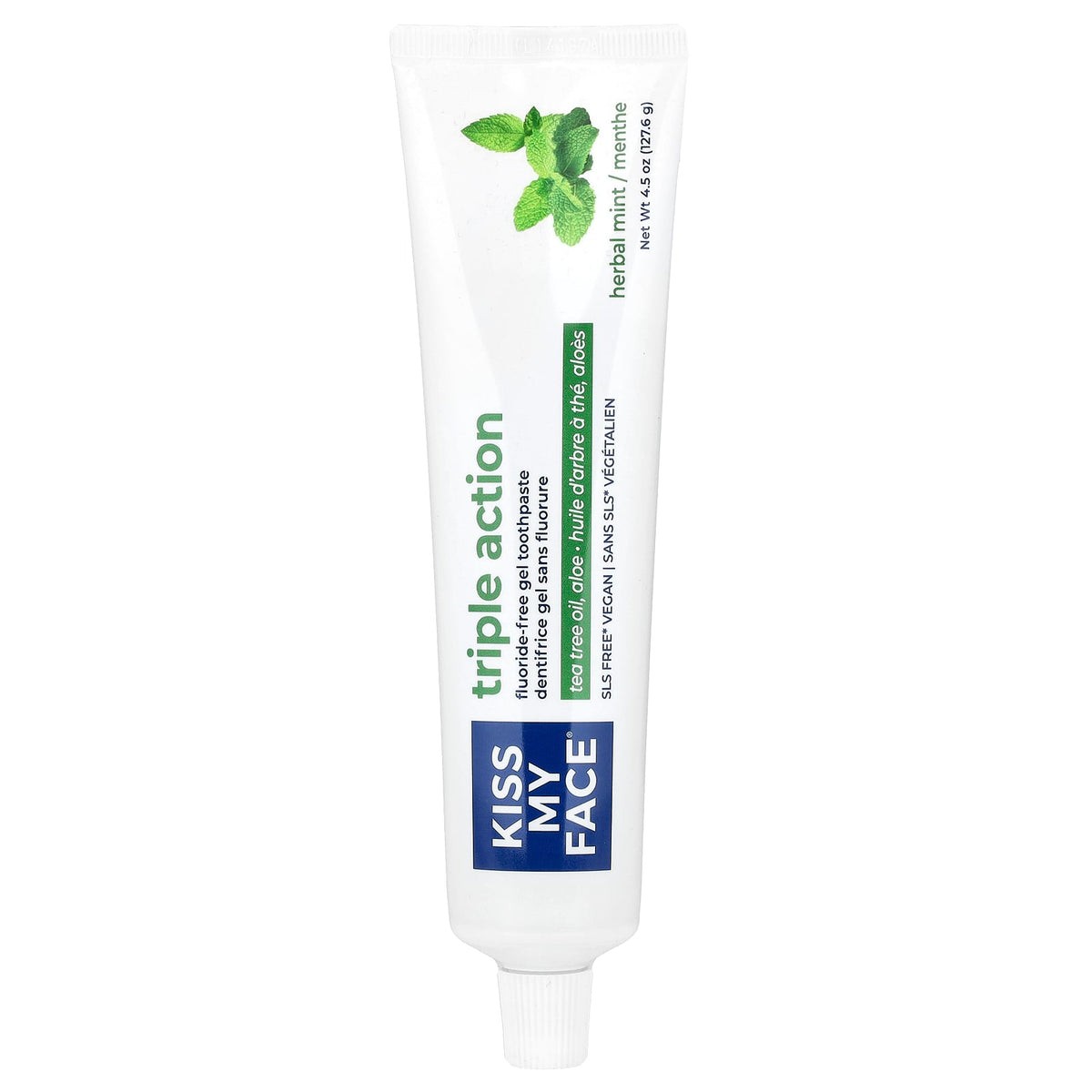 Kiss My Face Triple Action Fluoride-Free Gel Toothpaste, Herbal Mint, 127.6 g