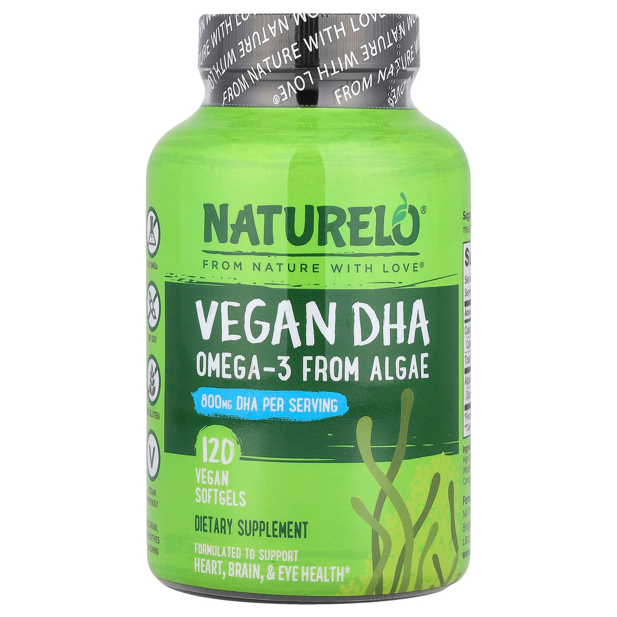 NATURELO Vegan DHA Omega-3 from Algae, 120 Vegan Softgels — product view