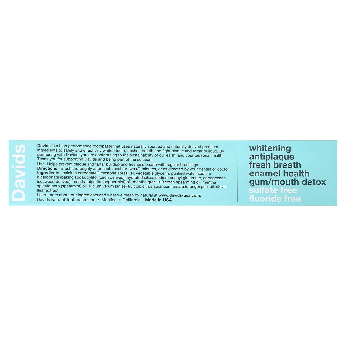 Davids Whitening + Antiplaque Toothpaste, Natural Spearmint, 149 g - view 3