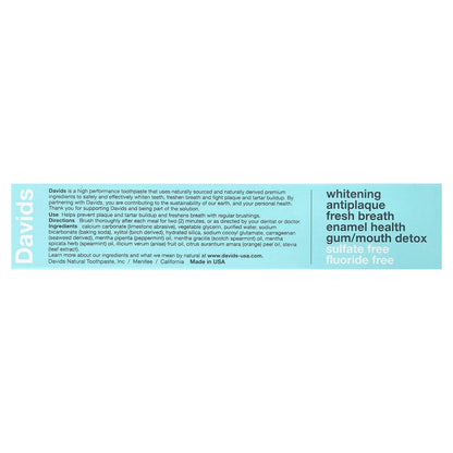 Davids Whitening + Antiplaque Toothpaste, Natural Spearmint, 149 g - view 3