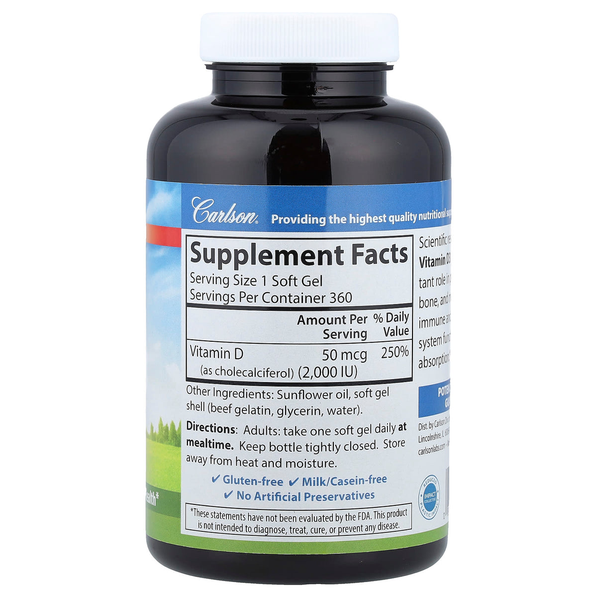 Carlson Vitamin D3, 50 mcg (2,000 IU), 360 Soft Gels - view 2