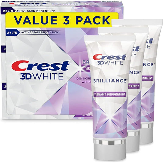 Crest Toothpaste 3D White Brilliance Vibrant Peppermint, 4.1Oz (Pack of 3)