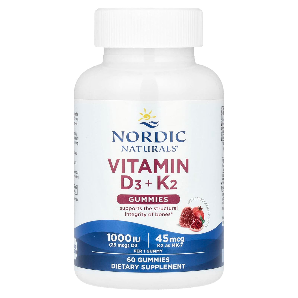 Nordic Naturals Vitamin D3 + K2 Gummies, Pomegranate, 60 Gummies