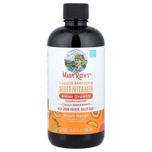 MaryRuth's Liquid Morning Multivitamin + Hair Growth, Peach Mango, 450 ml