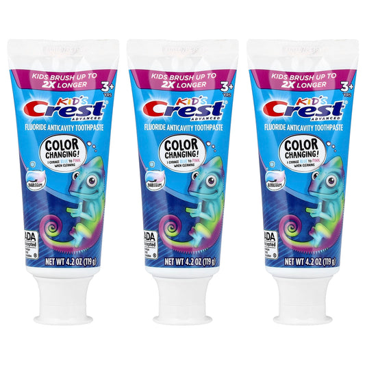 Crest Kids Advanced Fluoride Toothpaste, 3+ Yrs, Bubblegum, 3 Pack, 119 g Each