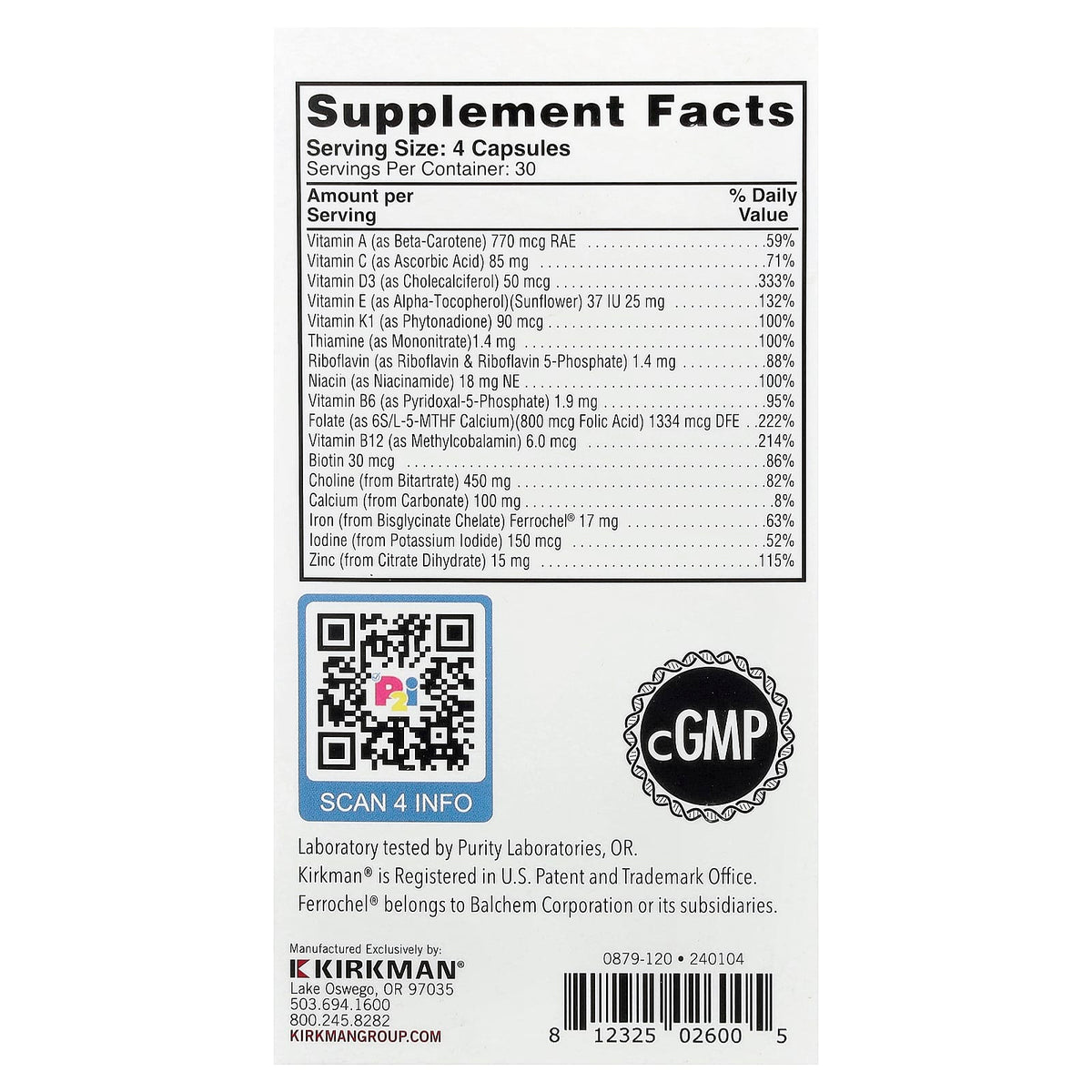 Kirkman Labs Prenatal with Choline 120 Capsules - view 2
