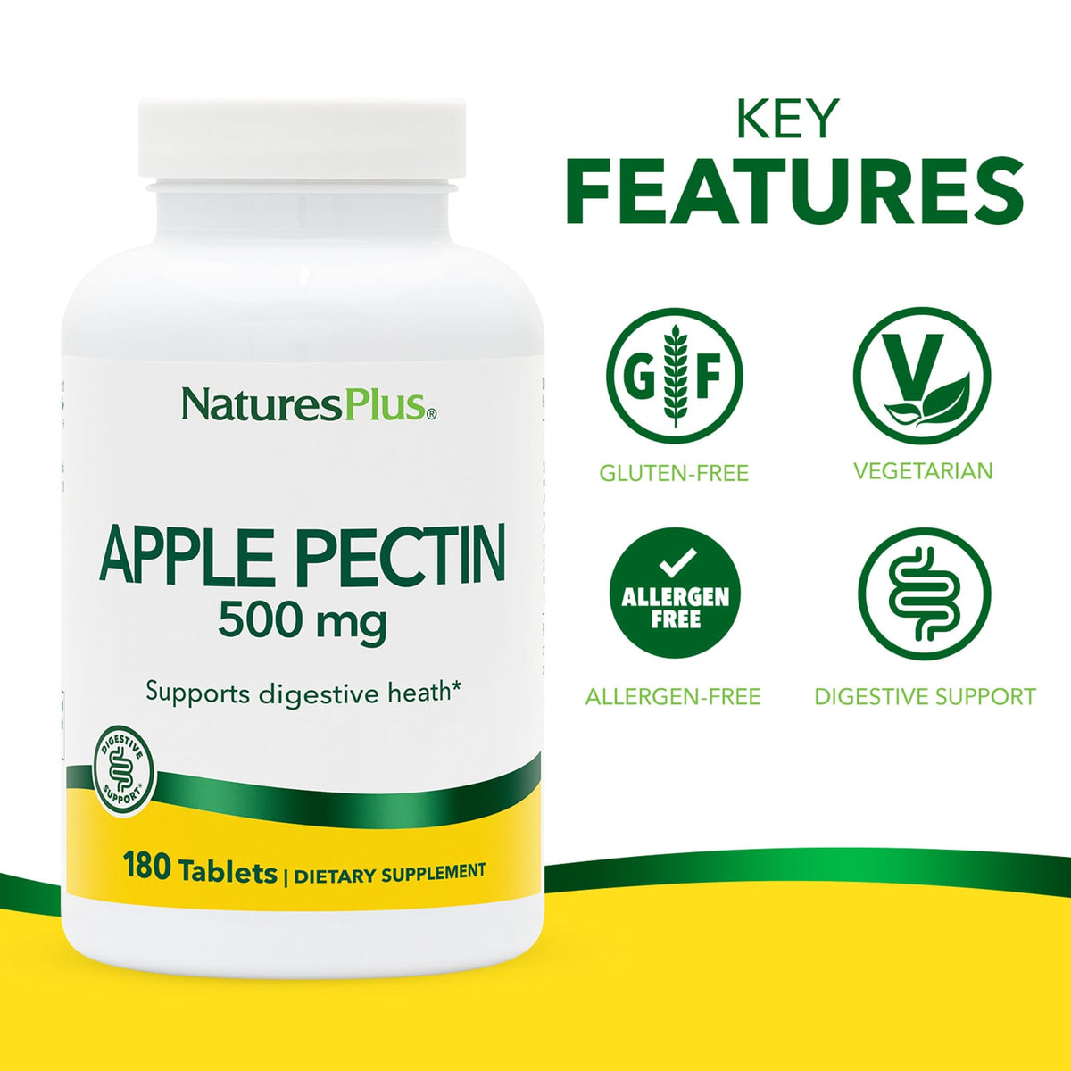 NaturesPlus Apple Pectin, 500 mg, 180 Tablets - view 3